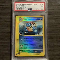 2002 POKEMON EXPEDITION #36 BLASTOISE-REVERSE FOIL PSA 7 - Image 1
