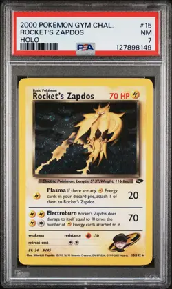 2000 POKEMON GYM CHALLENGE HOLO #15 ROCKET'S ZAPDOS PSA 7 - Image 1