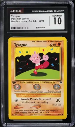 Tyrogue 66/75 1st Edition CGC 10 GEM MINT Neo Discovery Pokemon 2001 - Image 1
