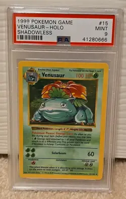 1999 POKEMON BASE SET SHADOWLESS VENUSAUR HOLO RARE PSA 9 MINT 15/102 WOTC #15 - Image 1