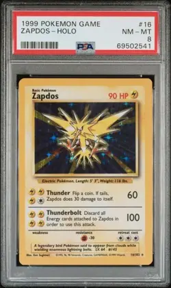 1999 pokemon game 16 zapdos-holo psa 8 - Image 1