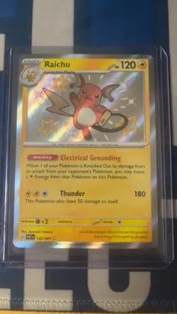 Pokemon TCG Raichu Holo Shiny Rare Card Paldean Fates 132/091 SV NM Condition - Image 1
