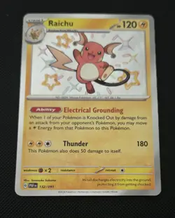 Pokemon TCG Raichu 132/091 Paldean Fates Shiny Rare Card NM Condition - Image 1