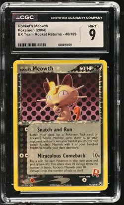 CGC 9 MINT Rocket's Meowth 2004 EX Team Rocket Returns 46/109 Pokemon Card - Image 1