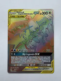 Pokemon TCG Moltres Zappos Articuno GX Card 69/68 Secret Rainbow Holo - NM - Image 1