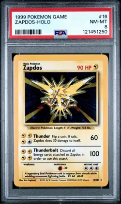 1999 Pokemon Game. Base Set Zapdos Holo - PSA 8 NM/M New Cert 16/102 - Image 1
