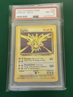 1999 WOTC POKEMON GAME BASE SET UNLIMITED ZAPDOS 16/102 HOLO RARE PSA 8 NM-MT - Image 1