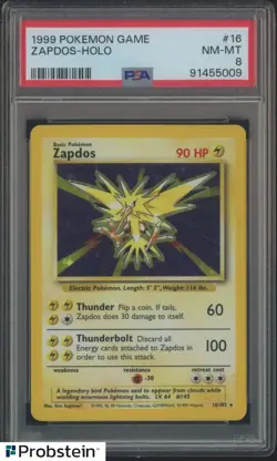 1999 Pokemon Game TCG #16 Zapdos Holo PSA 8 NM-MINT - Image 1