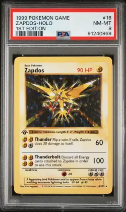 1999 POKEMON GAME 1ST ED #16 ZAPDOS-HOLO PSA 8 - Image 1