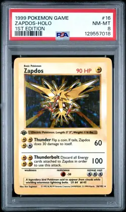 1999 POKEMON GAME 1ST ED #16 ZAPDOS-HOLO PSA 8 - Image 1