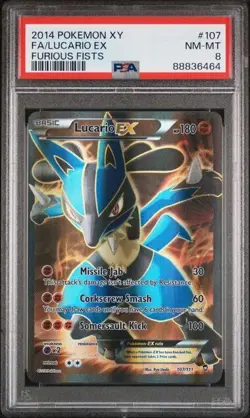 Pokemon PSA 8 Lucario Ex #107 Full Art XY Furious Fists 2014 English - Image 2
