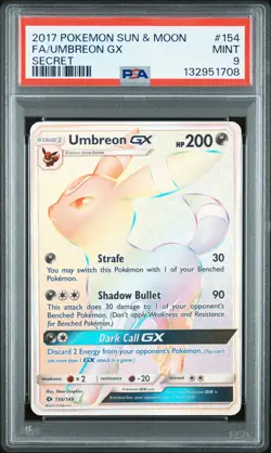 2017 POKEMON SUN & MOON SECRET #154 FULL ART/UMBREON GX PSA 9 - Image 1