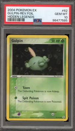 Pokemon Gulpin EX Hidden Legends Reverse Holo #62 PSA 10 Gem Mint - Image 1