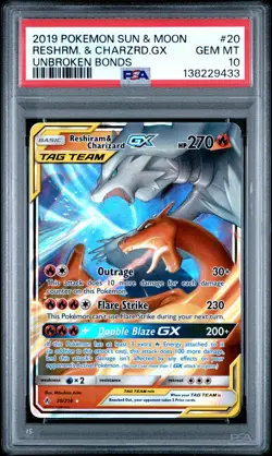 2019 POKEMON SUN & MOON UNBROKEN BONDS #20 RESHIRAM & CHARIZARD GX PSA 10 - Image 1