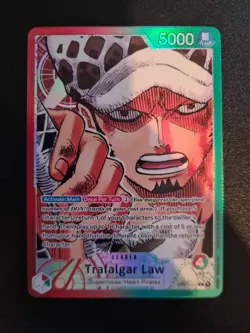 One Piece TCG Trafalgar Law OP01-002 Alternate Art Leader Romance Dawn - Image 1