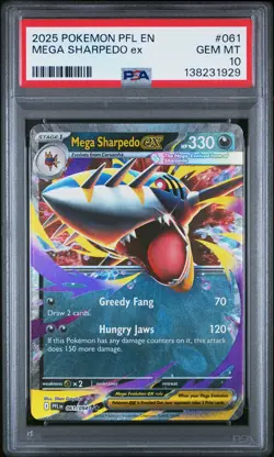2025 POKEMON PFL EN-PHANTASMAL FLAMES #061 MEGA SHARPEDO EX PSA 10 - Image 1