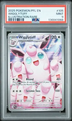 2025 POKEMON PFL EN-PHANTASMAL FLAMES ILLUSTRATION RARE #105 WIGGLYTUFF PSA 9 - Image 1