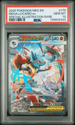 2025 POKEMON MEGA EVOLUTION SPECIAL ILLUSTRATION RARE MEGA LUCARIO EX PSA 10 - Image 1