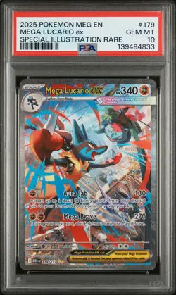 2025 POKEMON MEGA EVOLUTION SPECIAL ILLUSTRATION RARE MEGA LUCARIO EX PSA 10 - Image 1