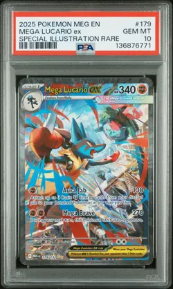 2025 POKEMON MEGA EVOLUTION SPECIAL ILLUSTRATION RARE MEGA LUCARIO EX PSA 10 - Image 1