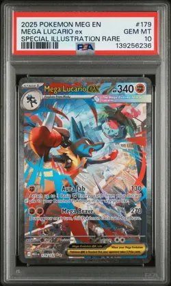 2025 POKEMON MEGA EVOLUTION SPECIAL ILLUSTRATION RARE MEGA LUCARIO EX PSA 10 - Image 1