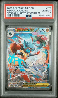 2025 POKEMON MEGA EVOLUTION SPECIAL ILLUSTRATION RARE MEGA LUCARIO EX PSA 10 - Image 1