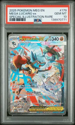 2025 POKEMON MEGA EVOLUTION SPECIAL ILLUSTRATION RARE MEGA LUCARIO EX PSA 10 - Image 1