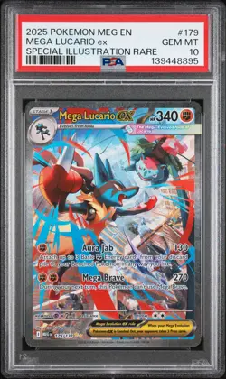 2025 POKEMON MEGA EVOLUTION SPECIAL ILLUSTRATION RARE MEGA LUCARIO EX PSA 10 - Image 1