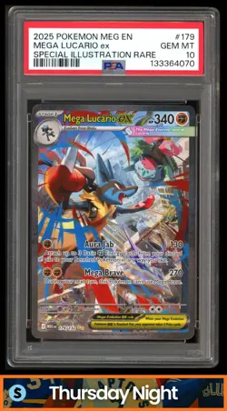 2025 POKEMON MEGA EVOLUTION #179/132 LUCARIO EX SPECIAL ILLUSTRATION RARE PSA 10 - Image 1