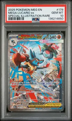 2025 POKEMON MEGA EVOLUTION SPECIAL ILLUSTRATION RARE MEGA LUCARIO EX PSA 10 - Image 1