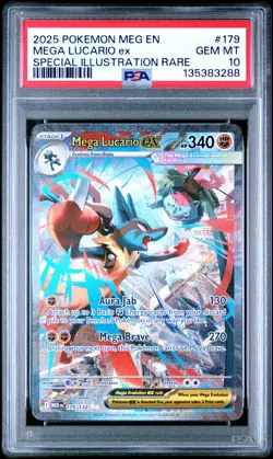 2025 POKEMON MEGA EVOLUTION SPECIAL ILLUSTRATION RARE MEGA LUCARIO EX PSA 10 - Image 1