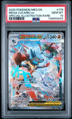 2025 POKEMON MEGA EVOLUTION SPECIAL ILLUSTRATION RARE MEGA LUCARIO EX PSA 10 - Image 1