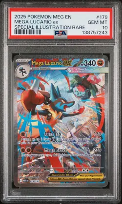 2025 POKEMON MEGA EVOLUTION SPECIAL ILLUSTRATION RARE MEGA LUCARIO EX PSA 10 - Image 1