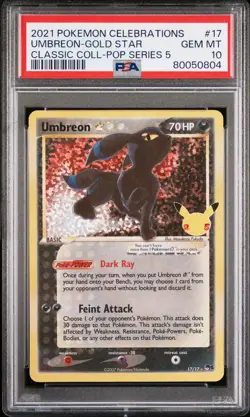 2021 POKEMON CELEBRATIONS CLASSIC COLLECTION #17 UMBREON-GOLD STAR PSA 10 - Image 1
