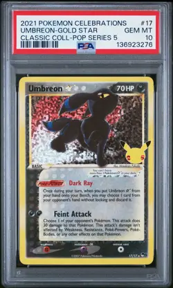 2021 POKEMON CELEBRATIONS CLASSIC COLLECTION #17 UMBREON-GOLD STAR PSA 10 - Image 1