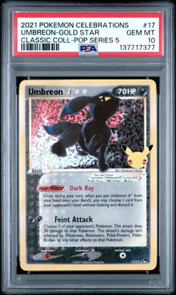 2021 POKEMON CELEBRATIONS CLASSIC COLLECTION #17 UMBREON-GOLD STAR PSA 10 - Image 1