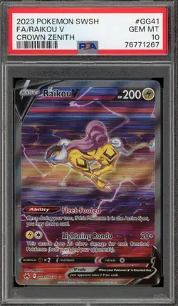 Pokemon Raikou V Crown Zenith Galarian Gallery Full Art #GG41 PSA 10 Gem Mint - Image 1