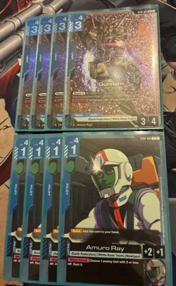 Gundam Card Game ST01-001 LR Blue Lot Near Mint! Amuro Ray St01-010! English! - Image 1
