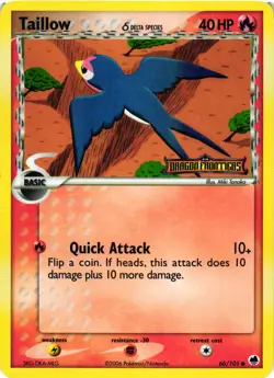 Pokemon TCG Taillow 66/101 Reverse Holo Stamped EX Dragon Frontiers MP/HP - Image 1