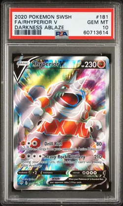 2020 POKEMON SWORD & SHIELD DARKNESS ABLAZE #181 FULL ART/RHYPERIOR V PSA 10 - Image 1