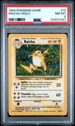 RAICHU 1999 Pokemon Base Holo #14 - PSA 8 - Image 1