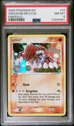 2005 POKEMON EX EMERALD #14 GROUDON-REV.FOIL EMERALD Psa 8 - Image 1