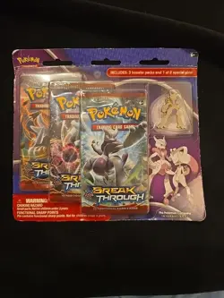 Pokemon XY BREAKthrough Blister 3 Pack w Mega Mewtwo X Pin TCG Evolution Sealed - Image 1
