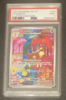 2024 POKEMON TEF EN-TEMPORAL FORCES #166 SAWSBUCK ILLUSTRATION RARE PSA 9. - Image 1