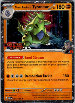 Team Rocket's Tyranitar Pokemon Destined Rivals Holo Rare 096/182 STAMPED - Image 1