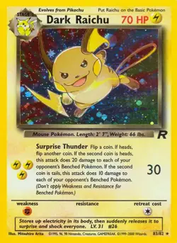 Dark Raichu - 83/82 - Pokemon Team Rocket Unlimited Holo Rare Card WOTC NM - Image 1