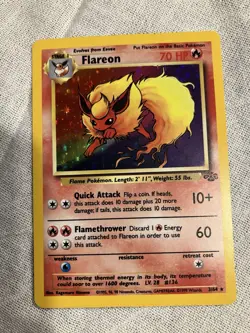 Pokemon TCG 1999 Flareon Holo Rare Card 3/64 Jungle Series - Image 1