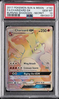2017 POKEMON SUN & MOON BURNING SHADOWS SECRET #150 FULL ART/CHARIZARD GX PSA 10 - Image 1