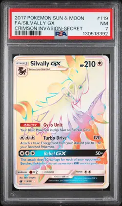 2017 POKEMON SUN & MOON CRIMSON INVASION SECRET #119 FULL ART/SILVALLY GX PSA 7 - Image 1