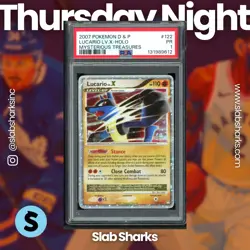 2007 POKEMON DIAMOND & PEARL MYSTERIOUS TREASURES LUCARIO LV.X HOLO PSA 1 - Image 1